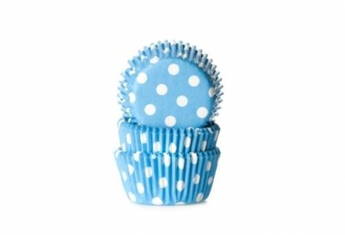 Cukrářský košíček mini světle modrý puntíkovaný 60ks - House of Marie