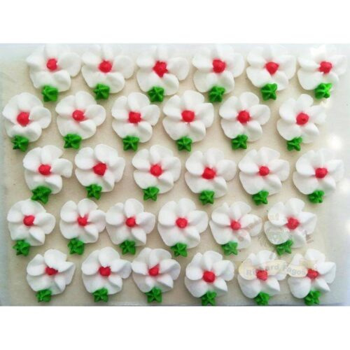 Cukrové květy bílé sčerveným středem  na platíčku 30ks - Fagos