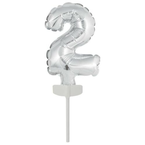 Fóliový balónek stříbrný mini - zápich do dortu číslo 2 - Amscan