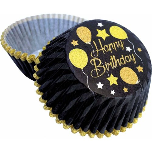 Košíčky na muffiny šťastné narozeniny černý (50 ks) - Alvarak