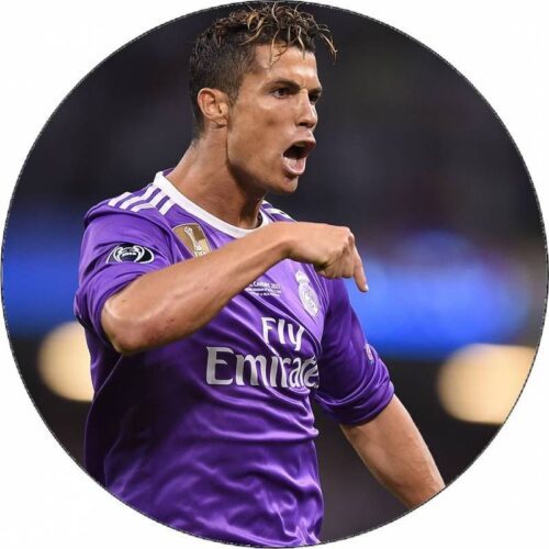 Jedlý papír Cristiano Ronaldo ve fialovém dresu 19