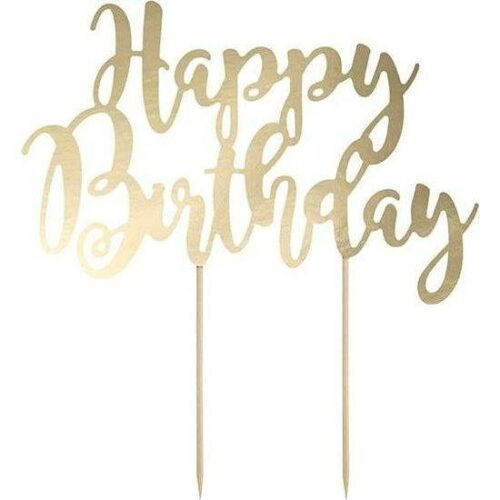 PartyDeco zapichovací dekorace na dort zlatá Happy Birthday - PartyDeco