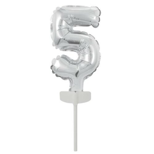 Fóliový balónek stříbrný mini - zápich do dortu číslo 5 - Amscan