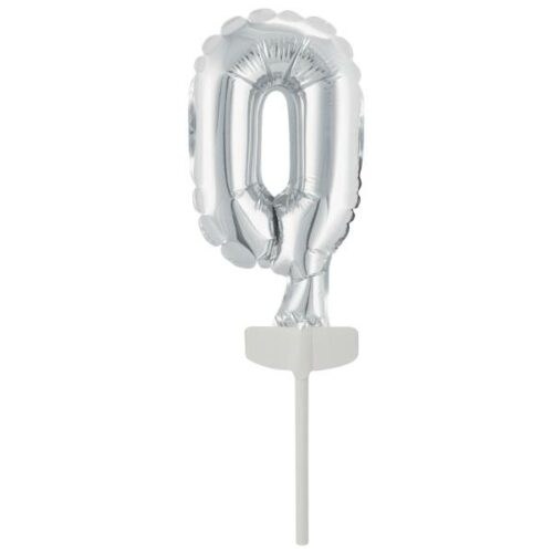 Fóliový balónek stříbrný mini - zápich do dortu číslo 0 - Amscan