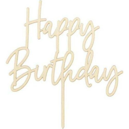 PartyDeco zapichovací dekorace na dort dřevěná Happy Birthday - PartyDeco