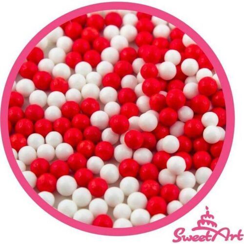 SweetArt cukrové perly červené a bílé 5 mm (80 g) - dortis