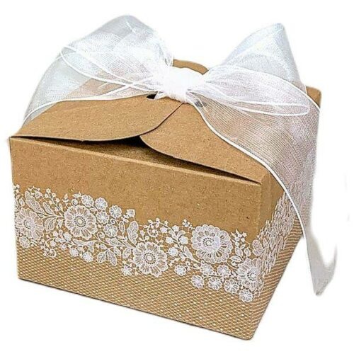 Svatební krabička na výslužku s krajkou 110 × 110 × 70 mm 8ks - Goldpress