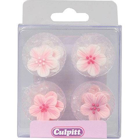 Cukrová dekorace růžvé květiny 12ks - Culpitt